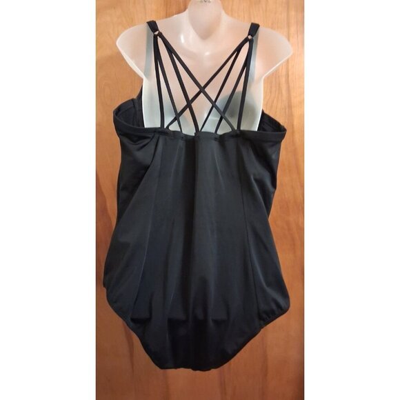 TORRID black strappy push up swimsuit one piece women's plus 3X removeable pads - Picture 2 of 5